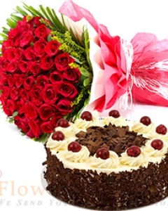 50-Red-Roses-Flower-Bouquet-n-1Kg-Black-Forest-Cake